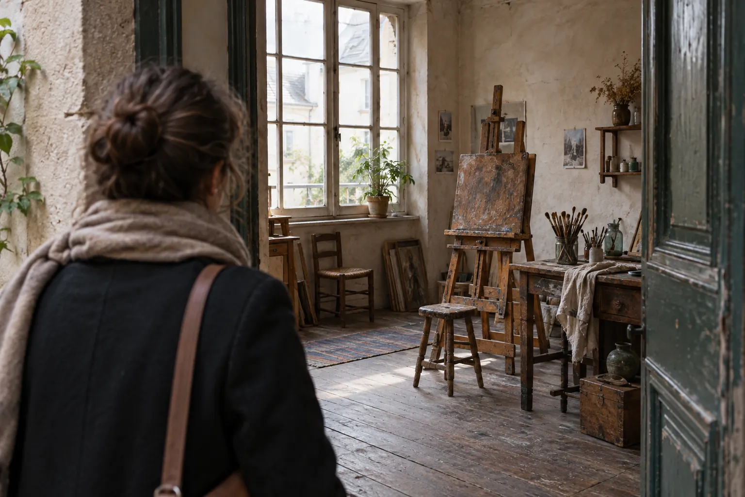 Visitor discovering a former artist studio in Montmartre