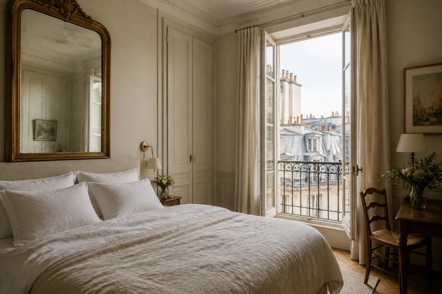 Chambre d’hôtel de charme avec vue sur les toits parisiens