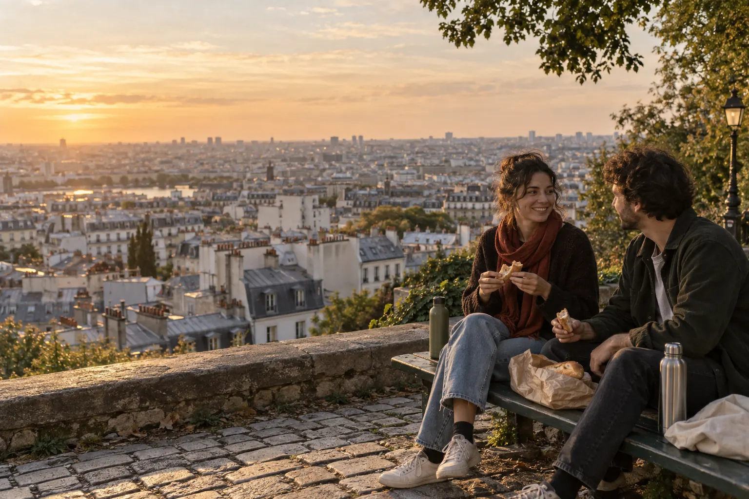 Pique-nique face au panorama de Paris depuis Montmartre