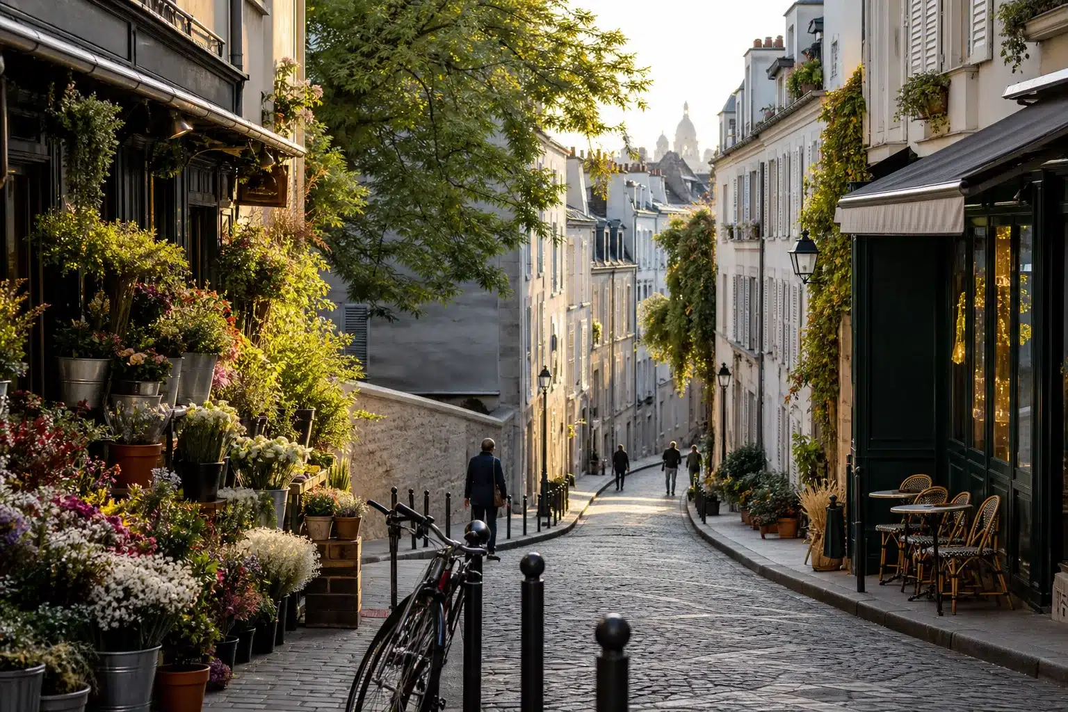 Rue vivante de Montmartre au petit matin