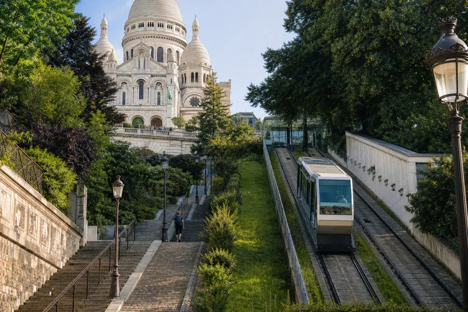 Escaliers et rue arborée sur les hauteurs de Montmartre