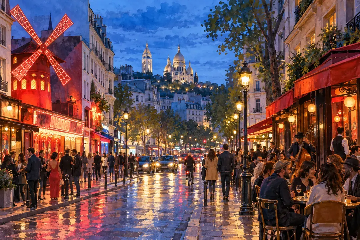 Illustration éditoriale : Les Abbesses et la rue Lepic